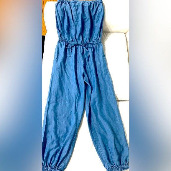 Elan Pants - Elan - denim strapless romper with waist tie
